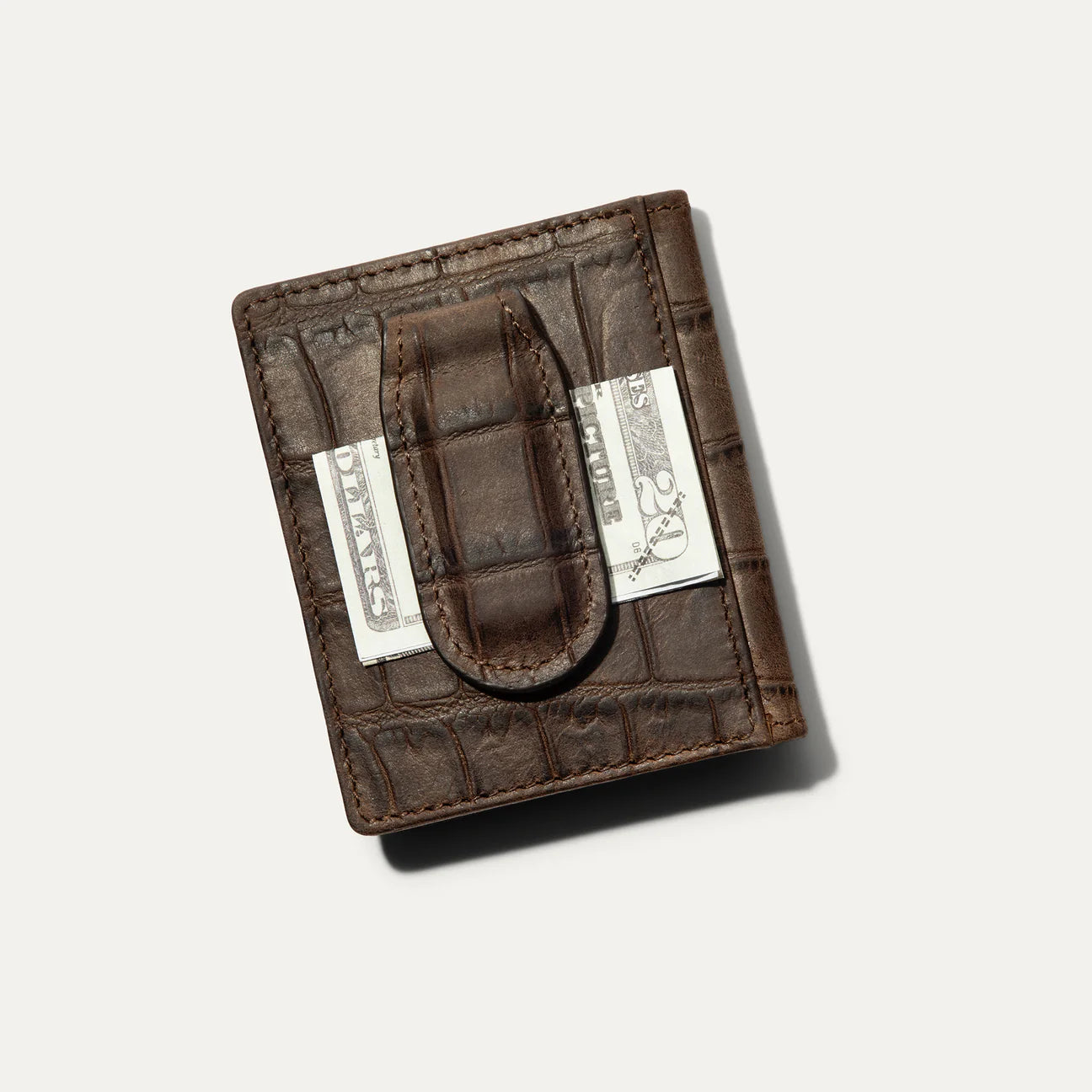 Croco Classic Leather Money Clip Front Pocket Wallet