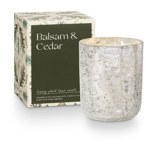 Balsam & Cedar Small Boxed Crackle Glass Candle