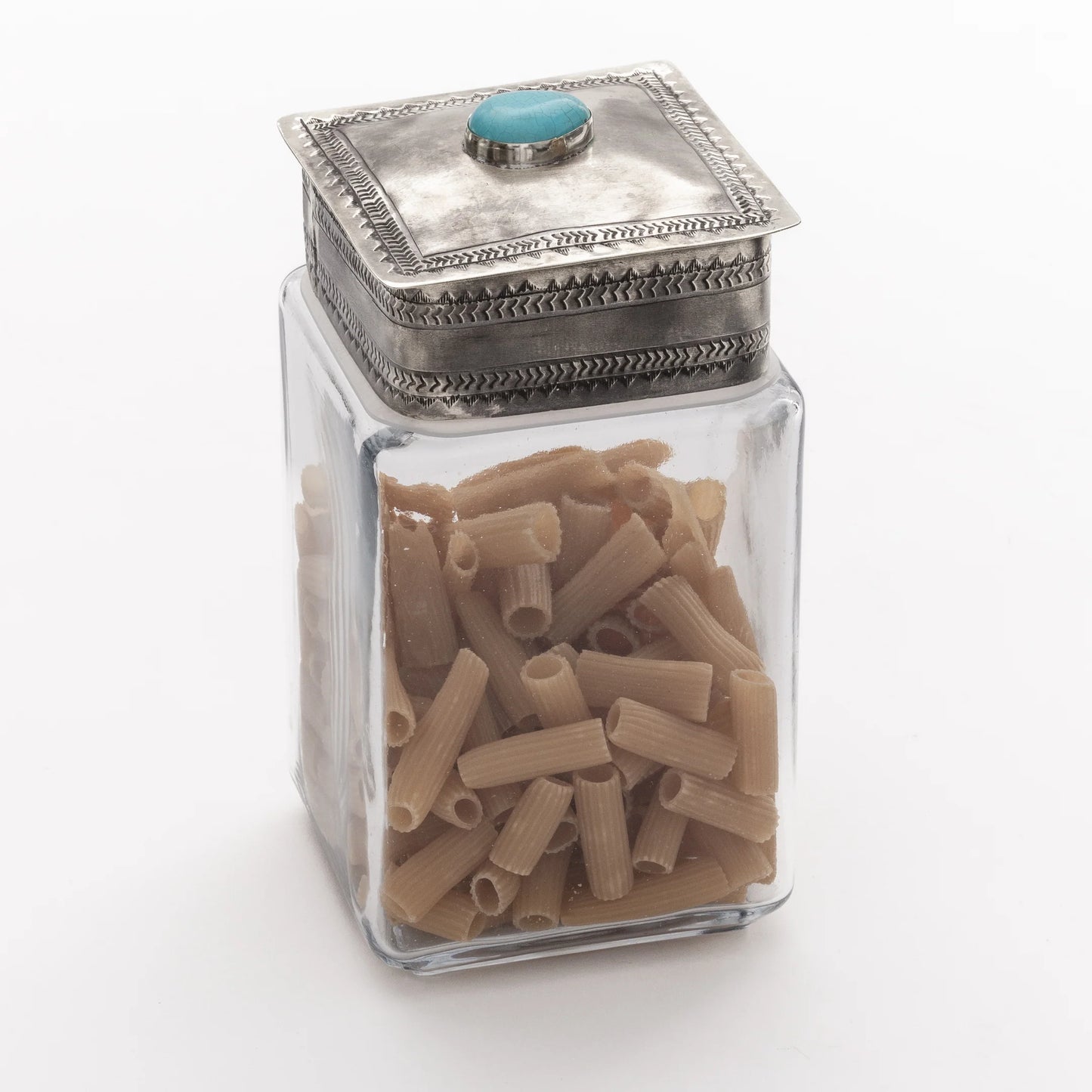 Medium Glass Cannister with Silver and Turquoise