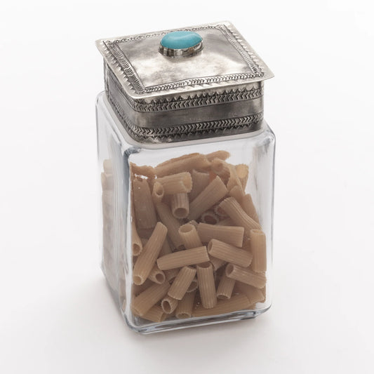 Medium Glass Cannister with Silver and Turquoise