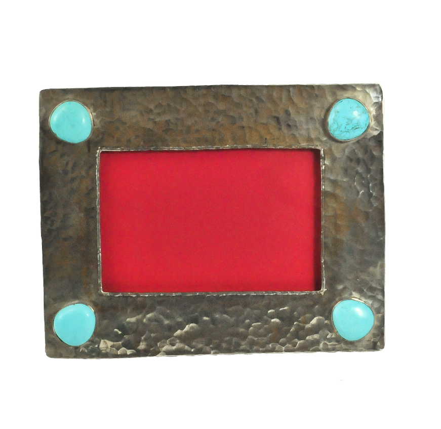 4X6 Silver Frame W/ Dimples 4 Turquoise stones