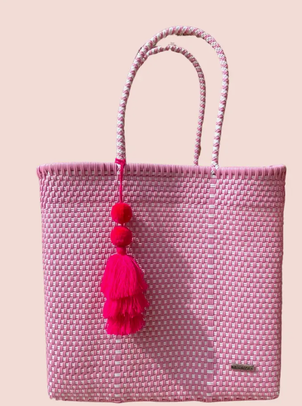 Pastel Pink and White Checkered Jumbo Tote