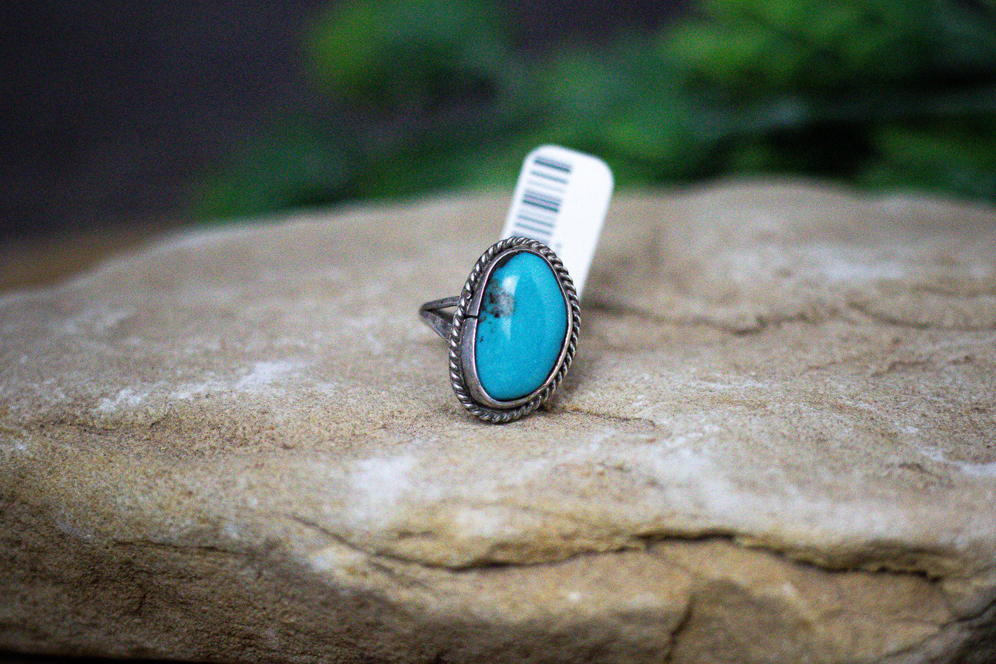 Arizona Turquoise 1 Long Vintage 1970's Sterling Silver Ring Size 7