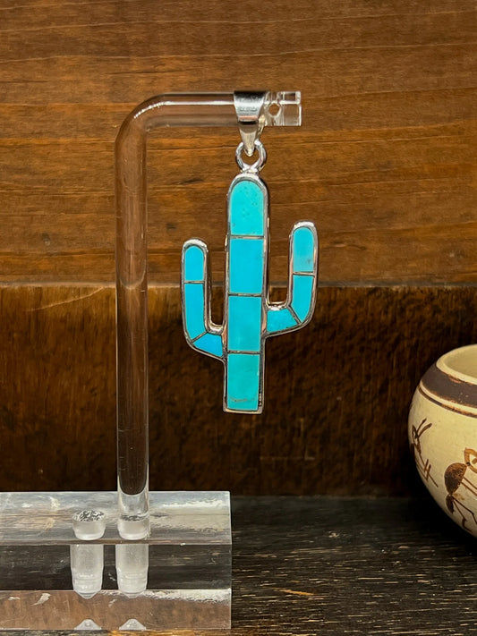 Arizona Blue Inlay Cactus Pendant