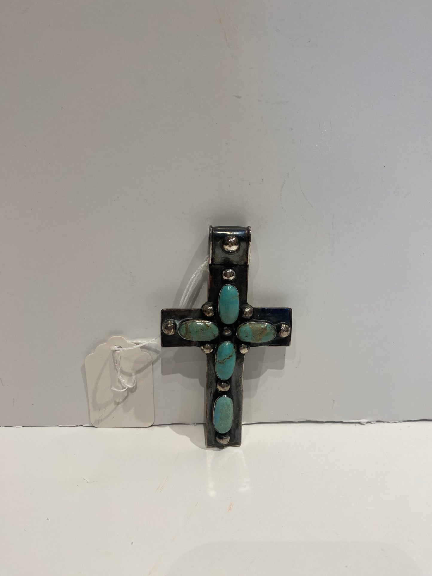 Silver and Turquoise Cross 7 Stud