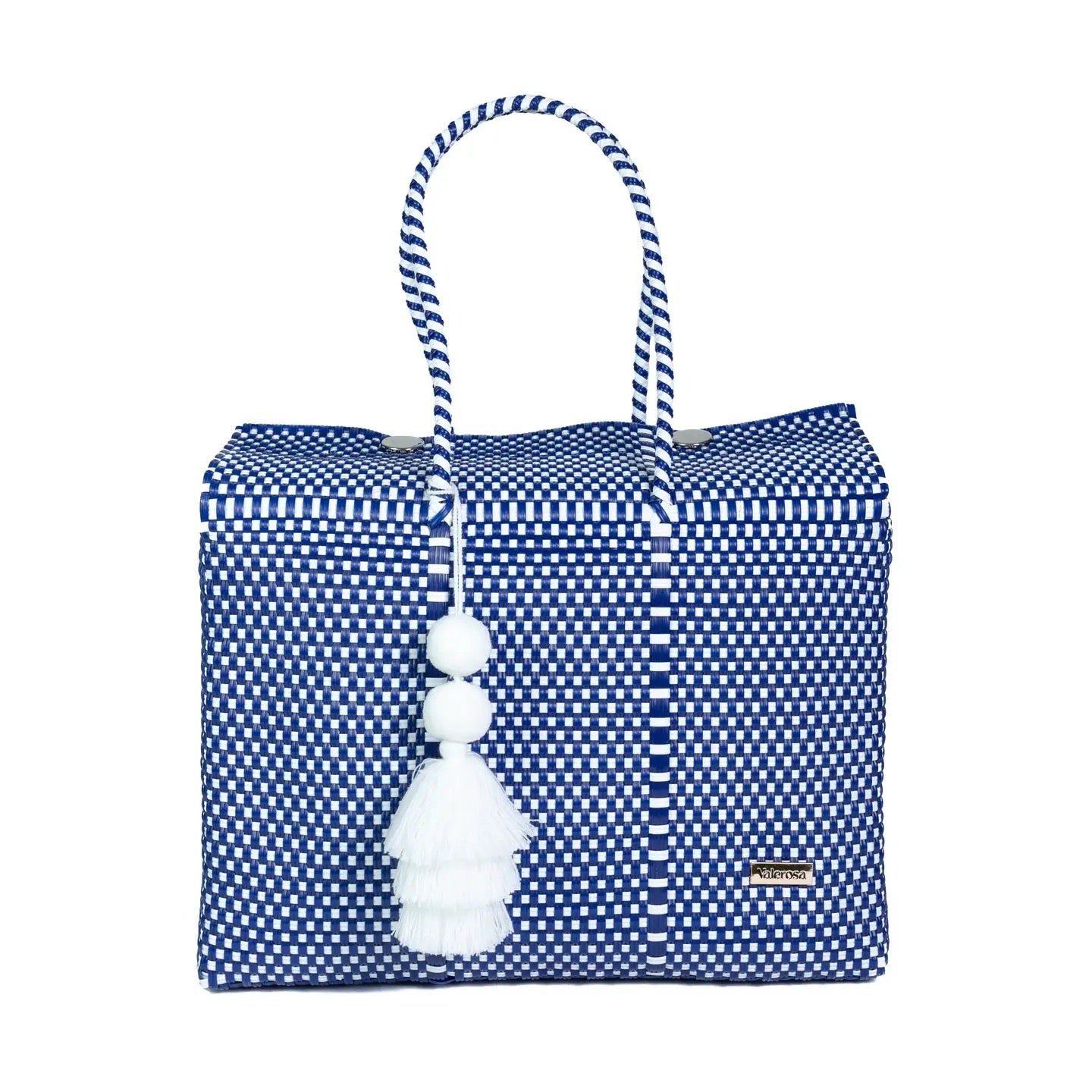 Navy and White Checkered Overnight Duffel