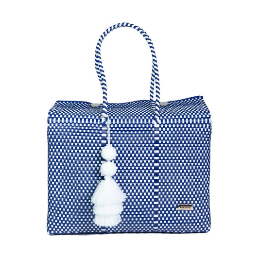 Navy and White Checkered Overnight Duffel