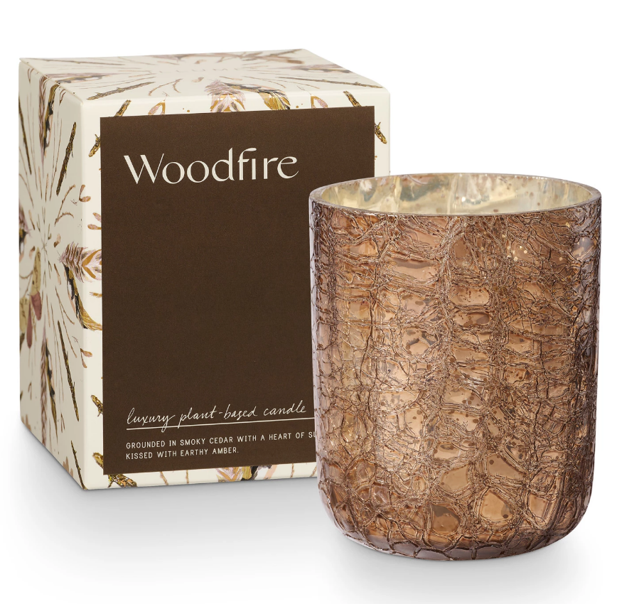 Woodfire Small Boxed Crackle Glass Candle