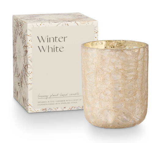 Winter White Small Boxed Crackle Glass Candle