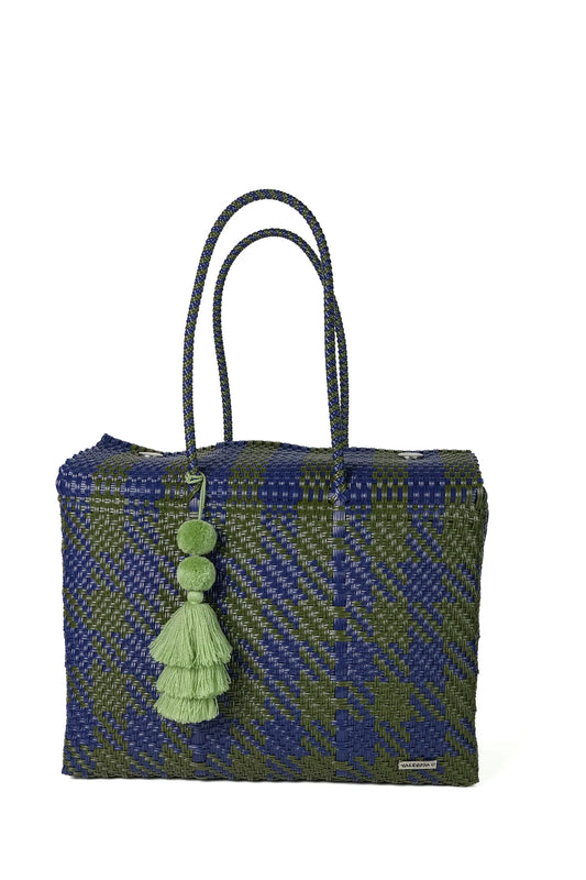 Valerosa Olive and Navy Houndstooth Overnight Duffle