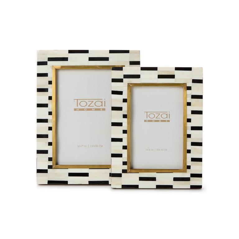 Tiles, S/2 Bone and Brass Photo Frame