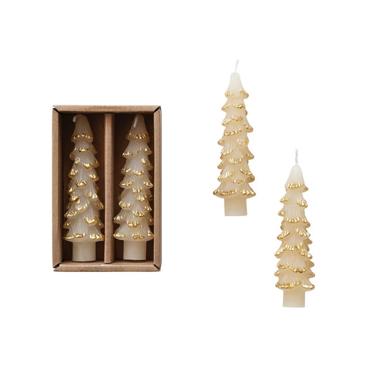 Tree Shaped Taper Candles w/ Gold Tips set of 2