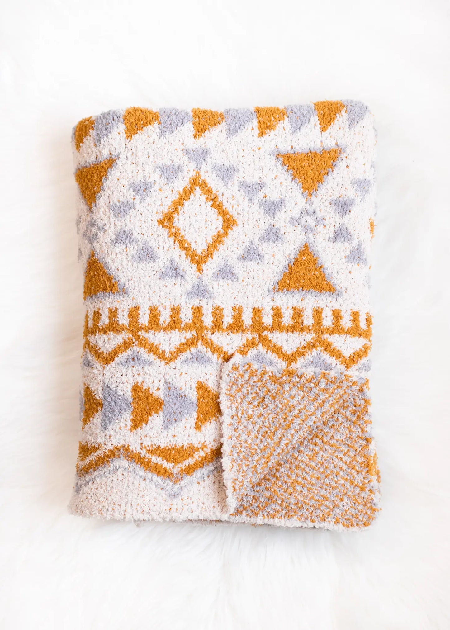 Aztec Inspired Blanket - Orange, Light Grey, & Cream