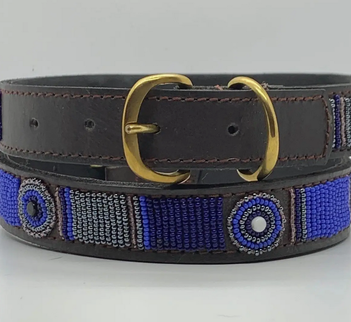 Beaded Leather Dog Collar - Mia