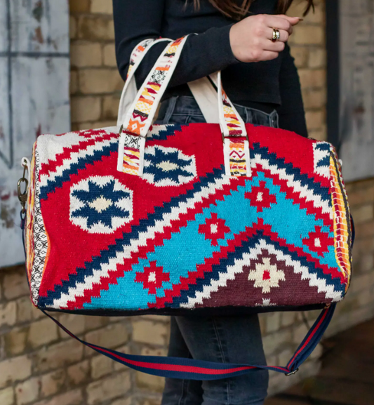 Red Multicolored Aztec Duffel