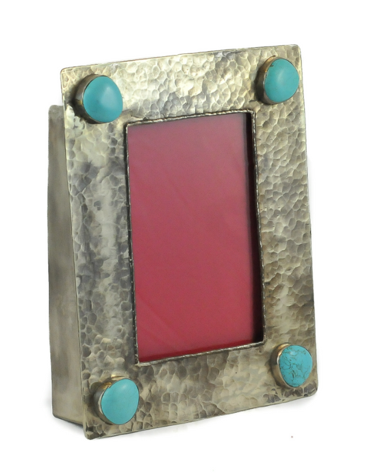 4X6 Silver Frame W/ Dimples 4 Turquoise stones