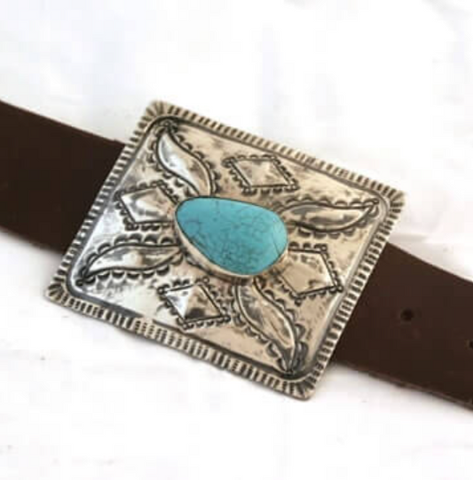 Rectangle Belt Buckle W/ Turquoise stone
