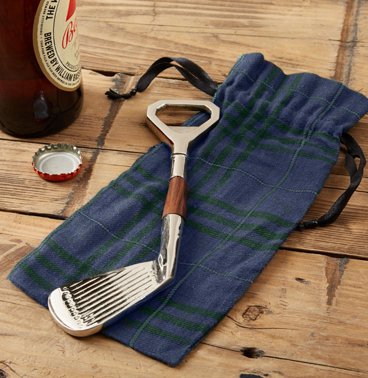 Golf Club Bottle Opener in Plaid Gift Pouch